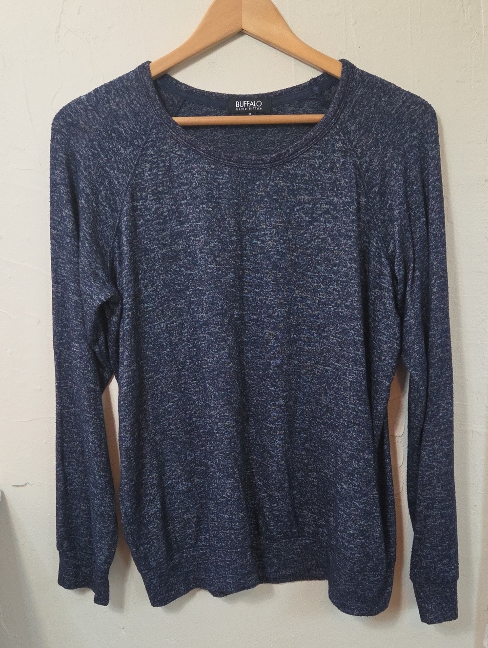 Buffalo David Bitton Heathered Navy Long Sleeve Crew Size M
